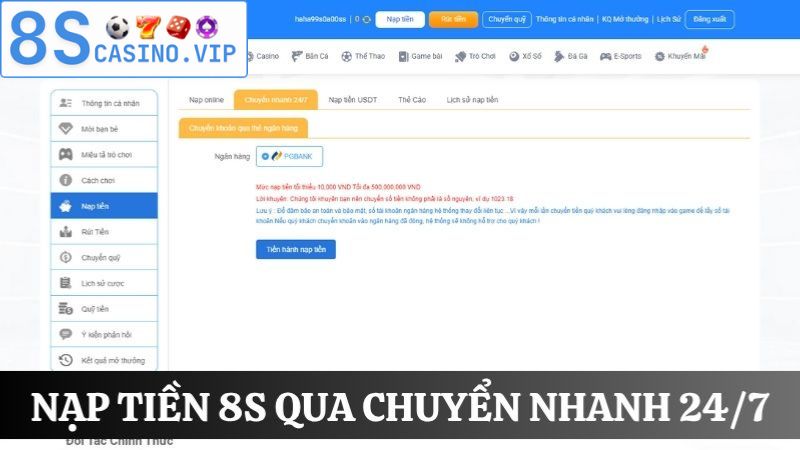 nạp tiền 8S chuyển nhanh 24/7
