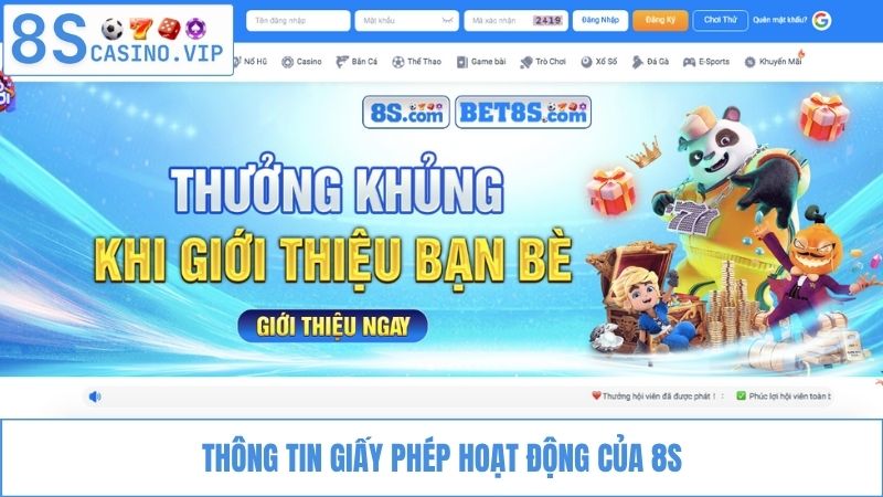 giấy phép hoạt động của 8S Casino